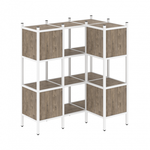 Loft Угловой внутренний стеллаж наборный VR.L-29 Тиквуд тёмный/Белый металл 1278*862*1458