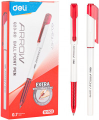 Набор ручек шариков. Deli Arrow EQ23-RD-P белый/красный d=0.7мм красн. черн. (12шт)