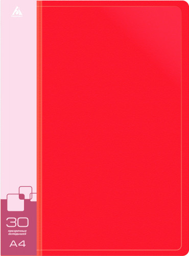 Папка с 30 прозр.вклад. Бюрократ -BPV30RED A4 пластик 0.65мм торц.карм с бум. встав красный