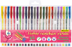 Набор ручек гелев. Silwerhof Монстрики Mix d=1мм блистер (24шт) 24цв. блестки/металлик/неон