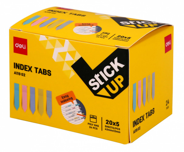 Закладки самокл. пластиковые Deli EA11902 43x12мм 5цв.в упак. 20лист