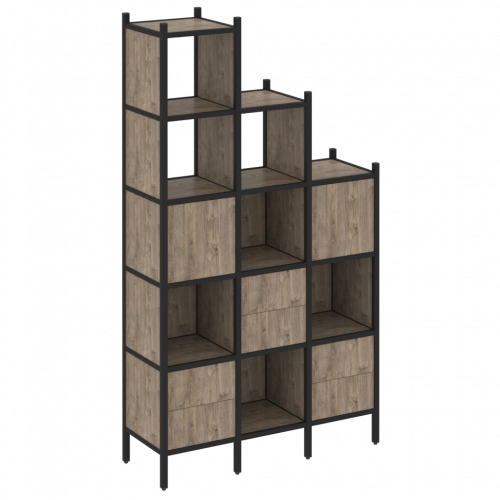 Loft Прямой стеллаж наборный VR.L-22 Тиквуд тёмный/Чёрный металл 1278*446*2280