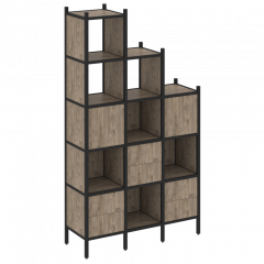 Loft Прямой стеллаж наборный VR.L-22 Тиквуд тёмный/Чёрный металл 1278*446*2280