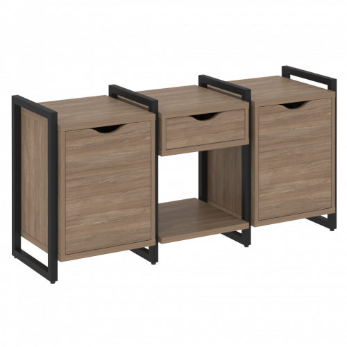Loft Тумба на регулируемых опорах наборная. Вариант №7 VR.L-TN-7.O Дуб аризона/Чёрный металл 1440*460*719