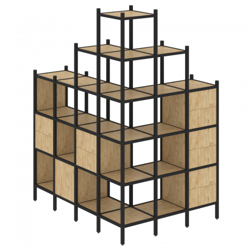 Loft Угловой внешний стеллаж наборный VR.L-56 Тиквуд светлый/Чёрный металл 1694*1278*2280