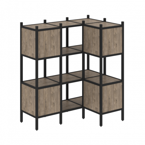 Loft Угловой внутренний стеллаж наборный VR.L-29 Тиквуд тёмный/Чёрный металл 1278*862*1458