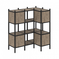 Loft Угловой внутренний стеллаж наборный VR.L-29 Тиквуд тёмный/Чёрный металл 1278*862*1458