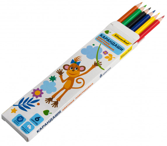 Карандаши цв. Silwerhof Веселые друзья 2.6мм шестигран. пластик ассорти 6цв. коробка/европод.