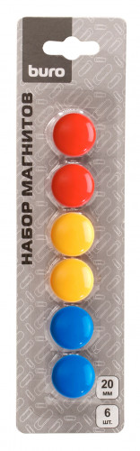 Магнит Buro для досок пластик ассорти d20мм круглый (упак.:6шт)