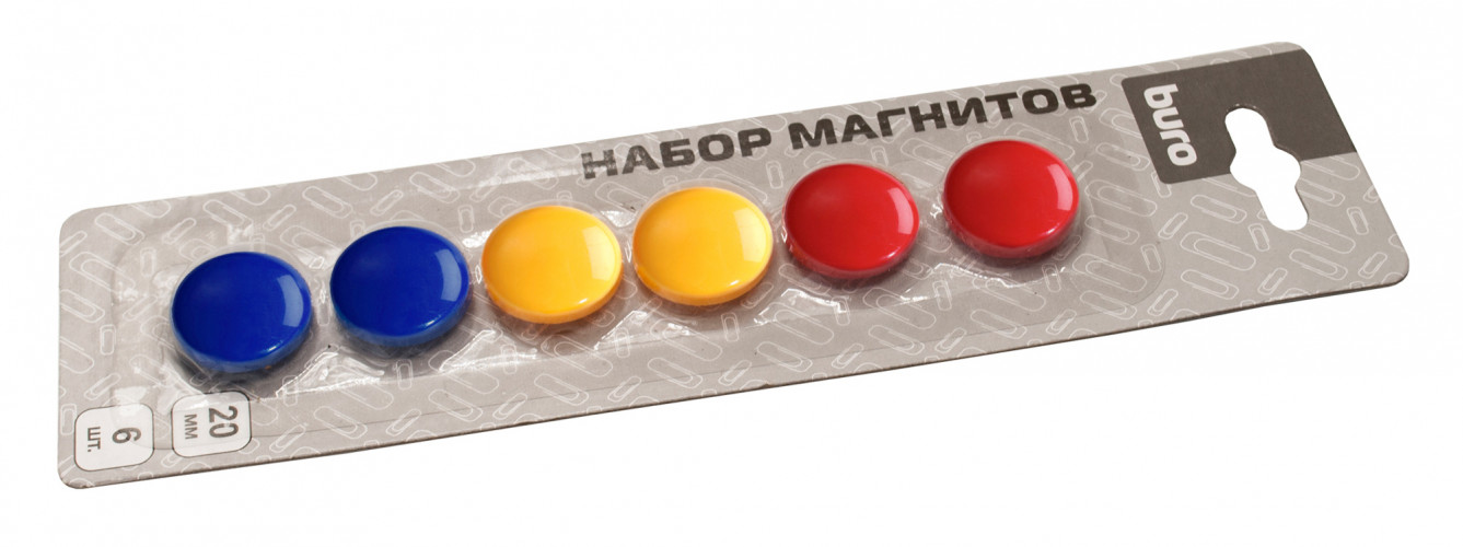 Магнит Buro для досок пластик ассорти d20мм круглый (упак.:6шт)
