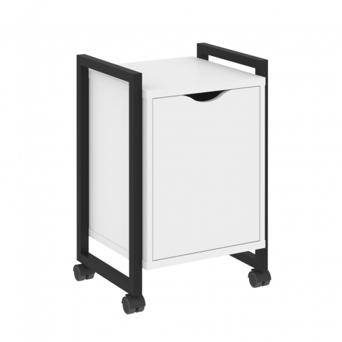 Loft Тумба на колесных опорах с распашным фасадом VR.L-T2.K Белый бриллиант/Чёрный металл 500*460*767