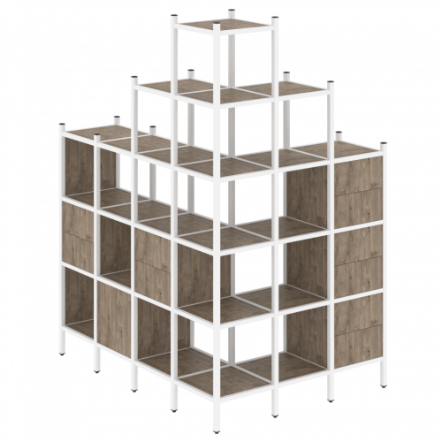 Loft Угловой внешний стеллаж наборный VR.L-56 Тиквуд тёмный/Белый металл 1694*1278*2280