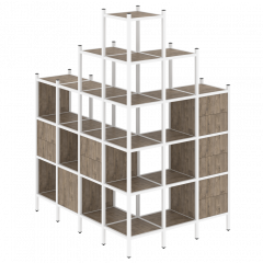 Loft Угловой внешний стеллаж наборный VR.L-56 Тиквуд тёмный/Белый металл 1694*1278*2280