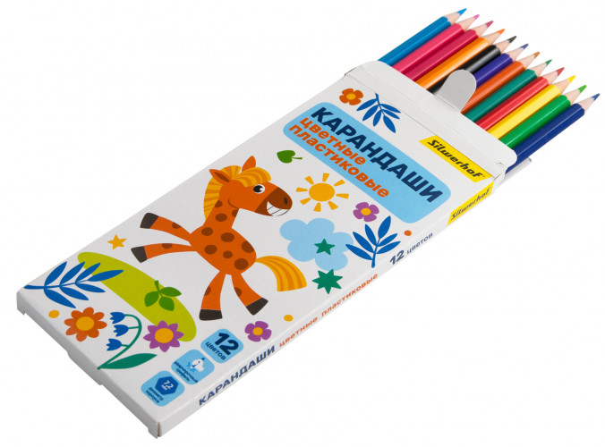 Карандаши цв. Silwerhof Веселые друзья 2.6мм шестигран. пластик ассорти 12цв. коробка/европод.