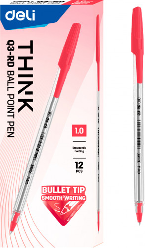 Набор ручек шариков. Deli Think EQ3-RD-P прозрачный красн. черн. (12шт) линия 1мм