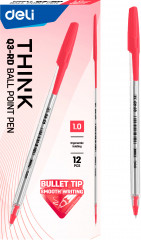 Набор ручек шариков. Deli Think EQ3-RD-P прозрачный красн. черн. (12шт) линия 1мм