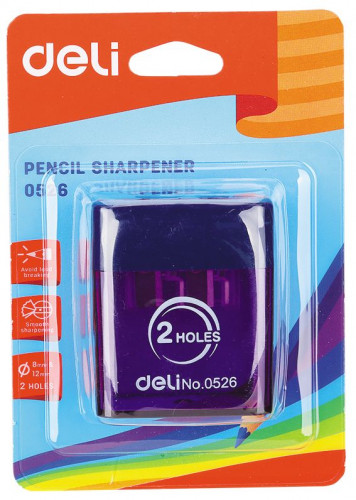 Точилка для карандашей ручная Deli E0526 2 отверстия пластик ассорти блистер