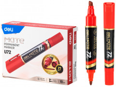 Маркер перманентный Deli EU72-RD двойной пиш. наконечник 1-5мм красный