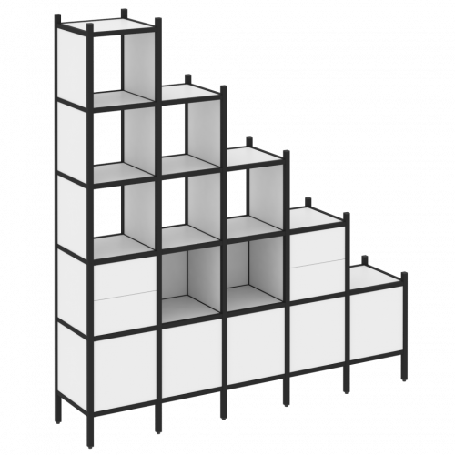 Loft Прямой стеллаж наборный VR.L-23 Белый бриллиант/Чёрный металл 2110*446*2280