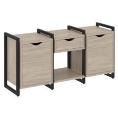 Loft Тумба на регулируемых опорах наборная. Вариант №7 VR.L-TN-7.O Дуб аттик/Чёрный металл 1440*460*719