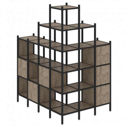 Loft Угловой внешний стеллаж наборный VR.L-56 Тиквуд тёмный/Чёрный металл 1694*1278*2280