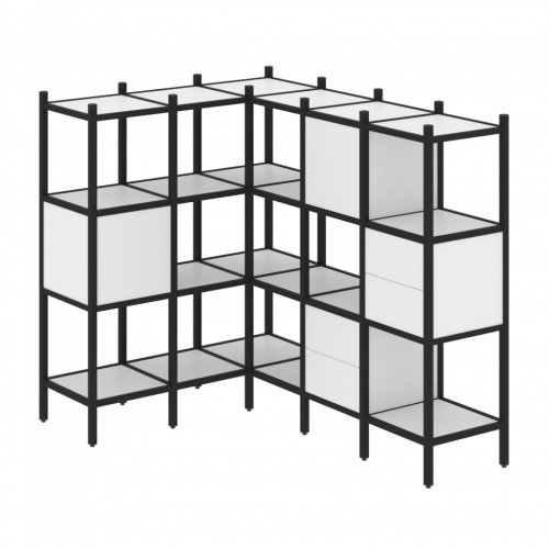 Loft Угловой внутренний стеллаж наборный VR.L-30 Белый бриллиант/Чёрный металл 1278*1278*1458