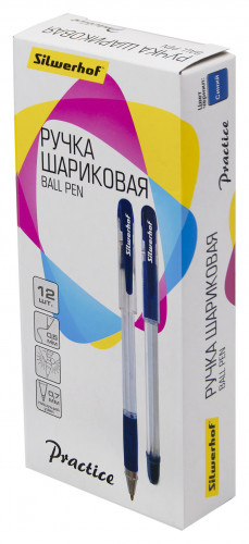 Ручка шариков. Silwerhof Practice прозрачный d=0.7мм син. черн. сменный стержень линия 0.5мм резин. манжета синий