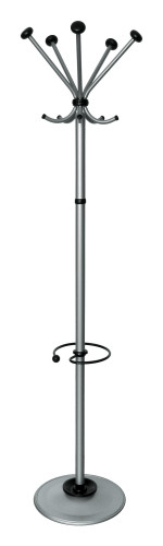 Вешалка напольная Бюрократ Квинтет ТМК-2 КВИНТЕТ ТМК-2/METALLIC серебристый основание круг наконечники черный крючки двойные для верхней одежды метал.