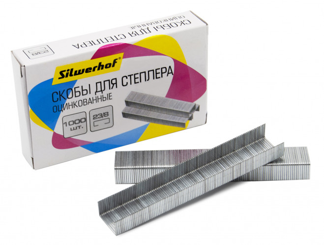 Скобы для степлера 23/8 Silwerhof оцинкованные кор.карт. (упак.:1000шт.)
