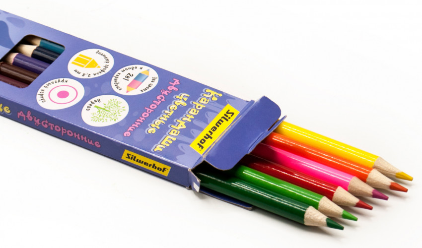 Карандаши цв. Silwerhof Монстрики двухцвет. 2.8мм кругл. дерево ассорти 12цв. коробка/европод. (6шт)