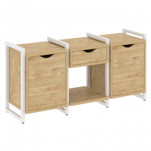 Loft Тумба на регулируемых опорах наборная. Вариант №7 VR.L-TN-7.O Тиквуд светлый/Белый металл 1440*460*719