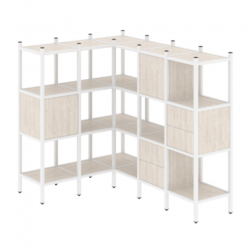 Loft Угловой внутренний стеллаж наборный VR.L-30 Денвер светлый/Белый металл 1278*1278*1458