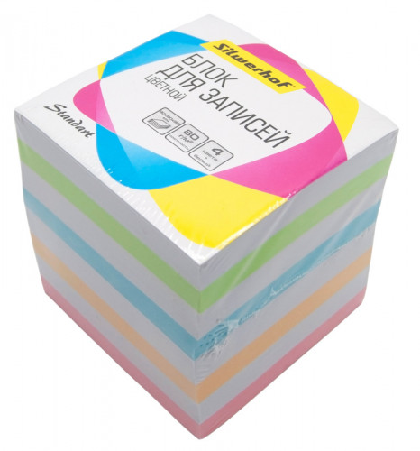 Блок для записей бумажный Silwerhof Стандарт 701030 90x90x90мм 80г/м2 ассорти 5цв.в упак.