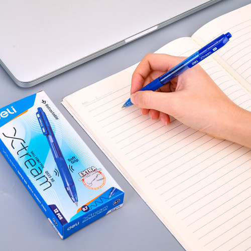 Набор ручек шариков. автоматическая Deli X-tream EQ02330-P прозрачный/синий d=0.7мм син. черн. (12шт) сменный стержень линия 0.4мм