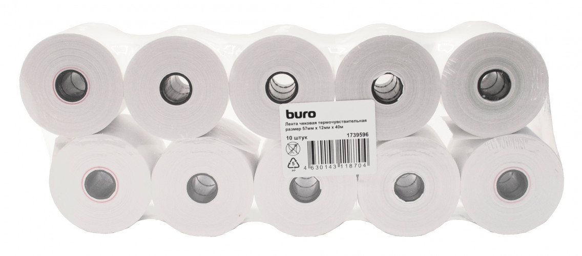 Лента чековая Buro 57мм 40м 12mm термобумага (упак.10шт)