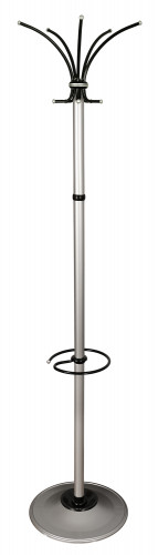 Вешалка напольная Бюрократ Класс (Ц) ТМЗ 606/ALUMINIUM серебристый основание круг наконечники черный крючки двойные для верхней одежды метал. (упак.:1шт)