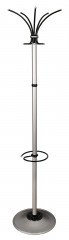 Вешалка напольная Бюрократ Класс (Ц) ТМЗ 606/ALUMINIUM серебристый основание круг наконечники черный крючки двойные для верхней одежды метал. (упак.:1шт)