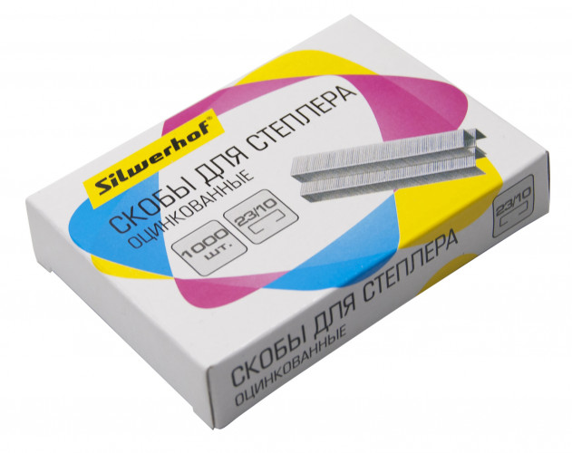 Скобы для степлера 23/10 Silwerhof оцинкованные кор.карт. (упак.:1000шт.)