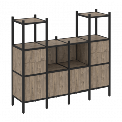 Loft Прямой стеллаж наборный VR.L-14 Тиквуд тёмный/Чёрный металл 1694*446*1458