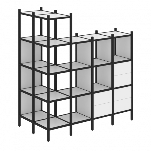 Loft Угловой внешний стеллаж наборный VR.L-57 Белый бриллиант/Чёрный металл 862*1694*1869