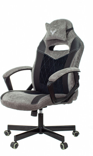 Кресло игровое Zombie VIKING 6 KNIGHT Fabric серый/черный с подголов. крестов. металл