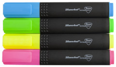 Набор текстовыделителей Silwerhof Prime+ скошенный пиш. наконечник 1-4мм 4цв. ассорти/голубой пакет с европодвесом (4шт.)