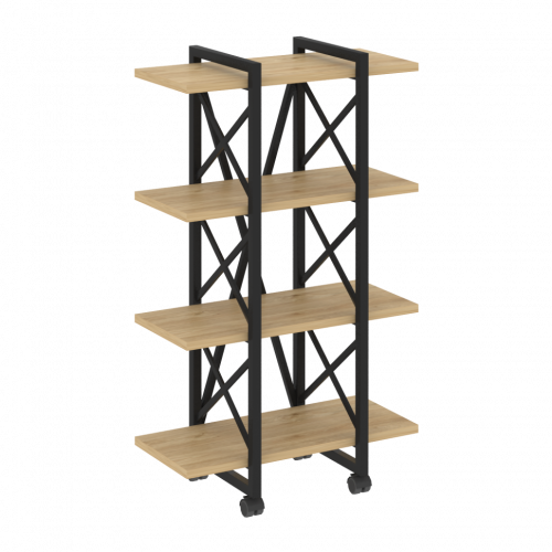 Loft Стеллаж на колесных опорах-4 полки VR.L-MST.K-4.4V Тиквуд светлый/Чёрный металл 800*400*1334