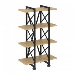 Loft Стеллаж на колесных опорах-4 полки VR.L-MST.K-4.4V Тиквуд светлый/Чёрный металл 800*400*1334