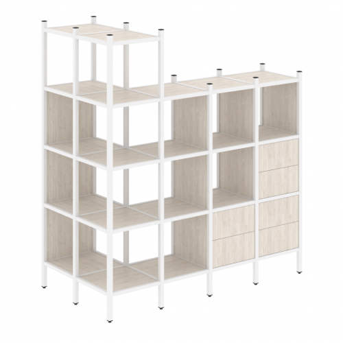 Loft Угловой внешний стеллаж наборный VR.L-57 Денвер светлый/Белый металл 862*1694*1869