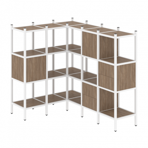 Loft Угловой внутренний стеллаж наборный VR.L-30 Дуб аризона/Белый металл 1278*1278*1458