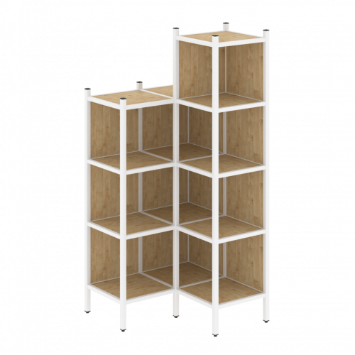 Loft Угловой внутренний стеллаж наборный VR.L-38 Тиквуд светлый/Белый металл 862*862*1869
