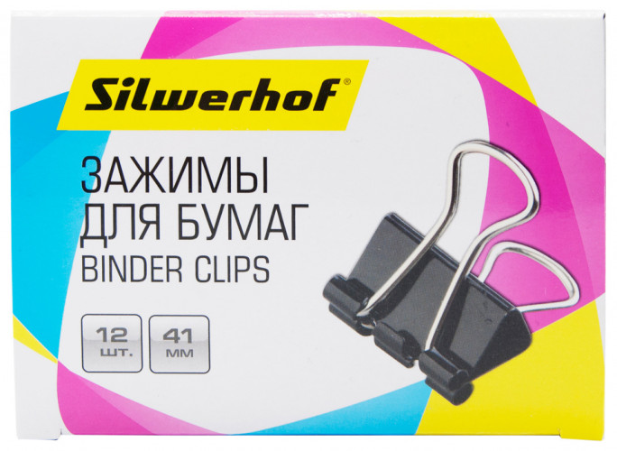 Зажимы Silwerhof 510017 сталь 41мм черный (упак.:12шт) картонная коробка
