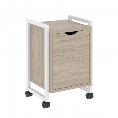 Loft Тумба на колесных опорах с распашным фасадом VR.L-T2.K Дуб аттик/Белый металл 500*460*767