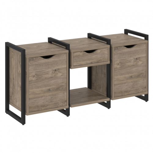 Loft Тумба на регулируемых опорах наборная. Вариант №7 VR.L-TN-7.O Тиквуд тёмный/Чёрный металл 1440*460*719